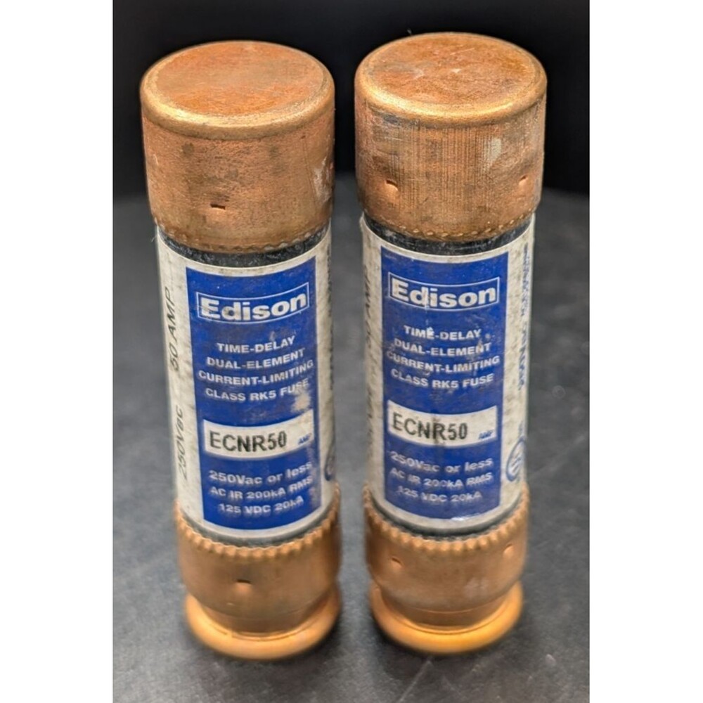 Edison ECNR50 Fuses • NOS • 50A Time‑Delay Dual‑Element RK5 • 250V • 2‑Pack